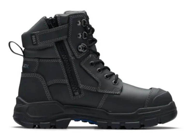 BLUNDSTONE 150mm RotoFlex Black Water-Resistant Platinum Leather Zip Sided Safety Boot - B9061