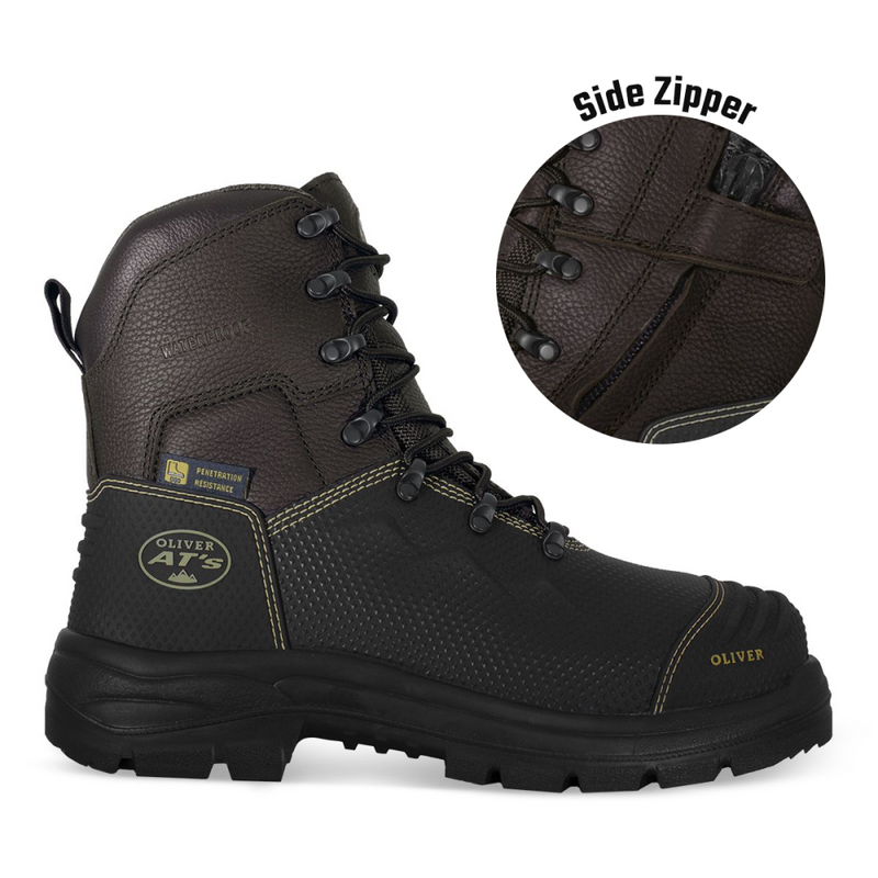 Oliver 150mm Brown Lace-up Zip Sided Boot – Caustic and 100% Waterproof