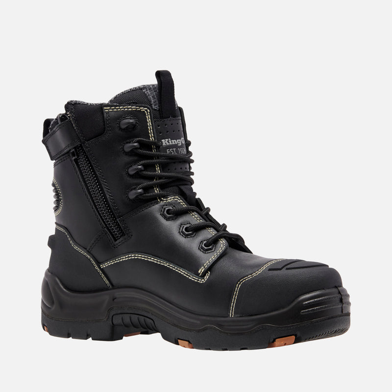 King Gee K28000 Men's the ONYX 6CZ EH Safety Boots - Lace/Zip- BLACK