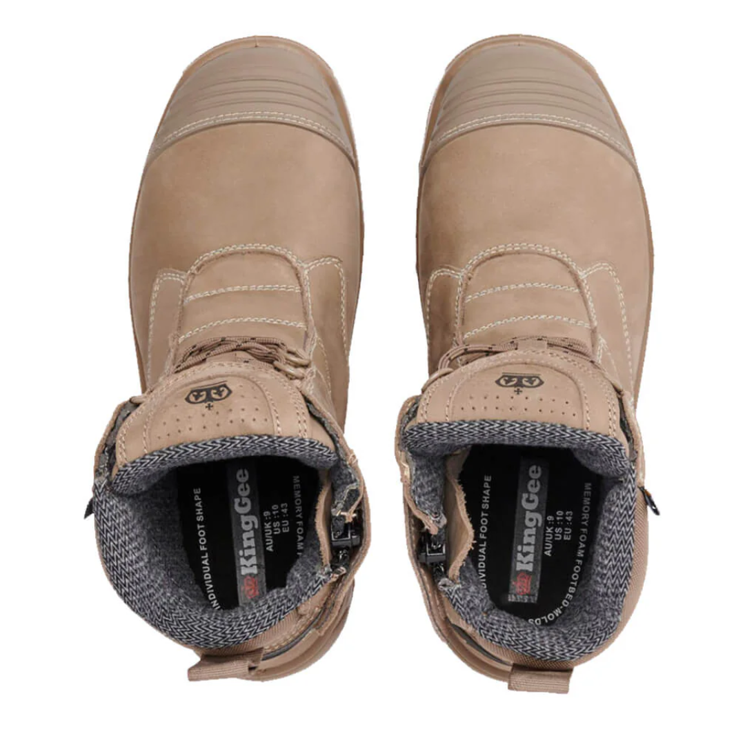 King Gee K28010 Men's Bennu Pro 6 Safety Boots - Lace/Zip - Stone