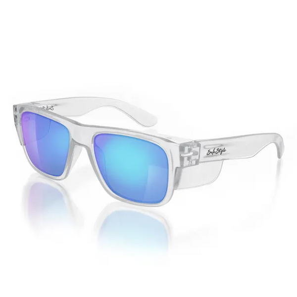 Safestyle Fusions Clear Frame Mirror Blue Polarised Lens