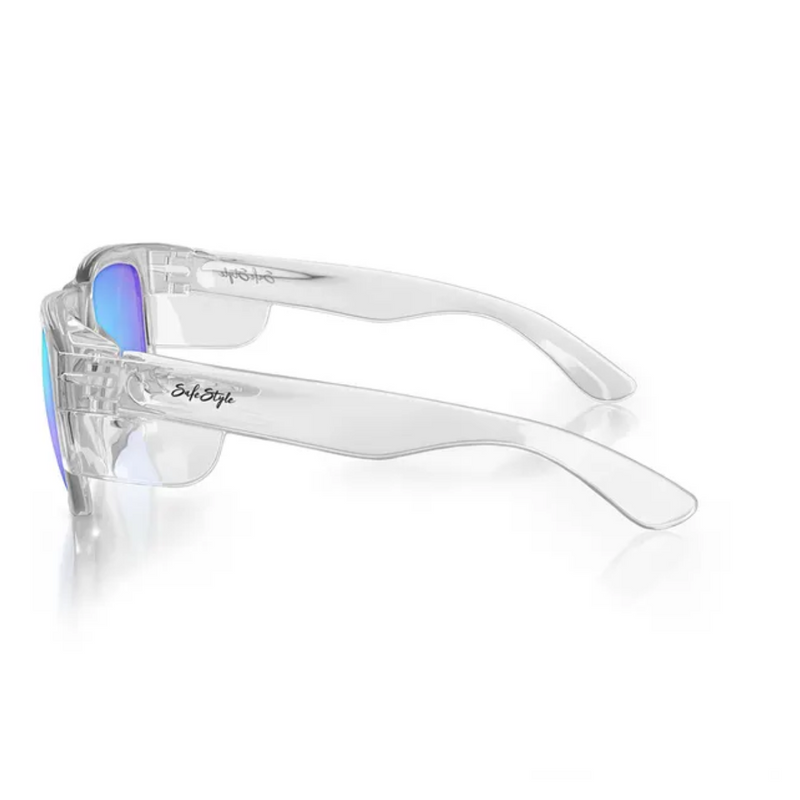 Safestyle Fusions Clear Frame Mirror Blue Polarised Lens