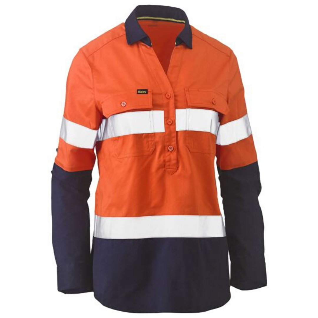 Bisley Womens Taped Hi-Vis Stretch V-Neck Shirt BLC6064T*