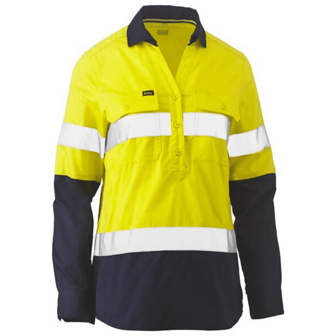 Bisley Womens Taped Hi-Vis Stretch V-Neck Shirt BLC6064T*