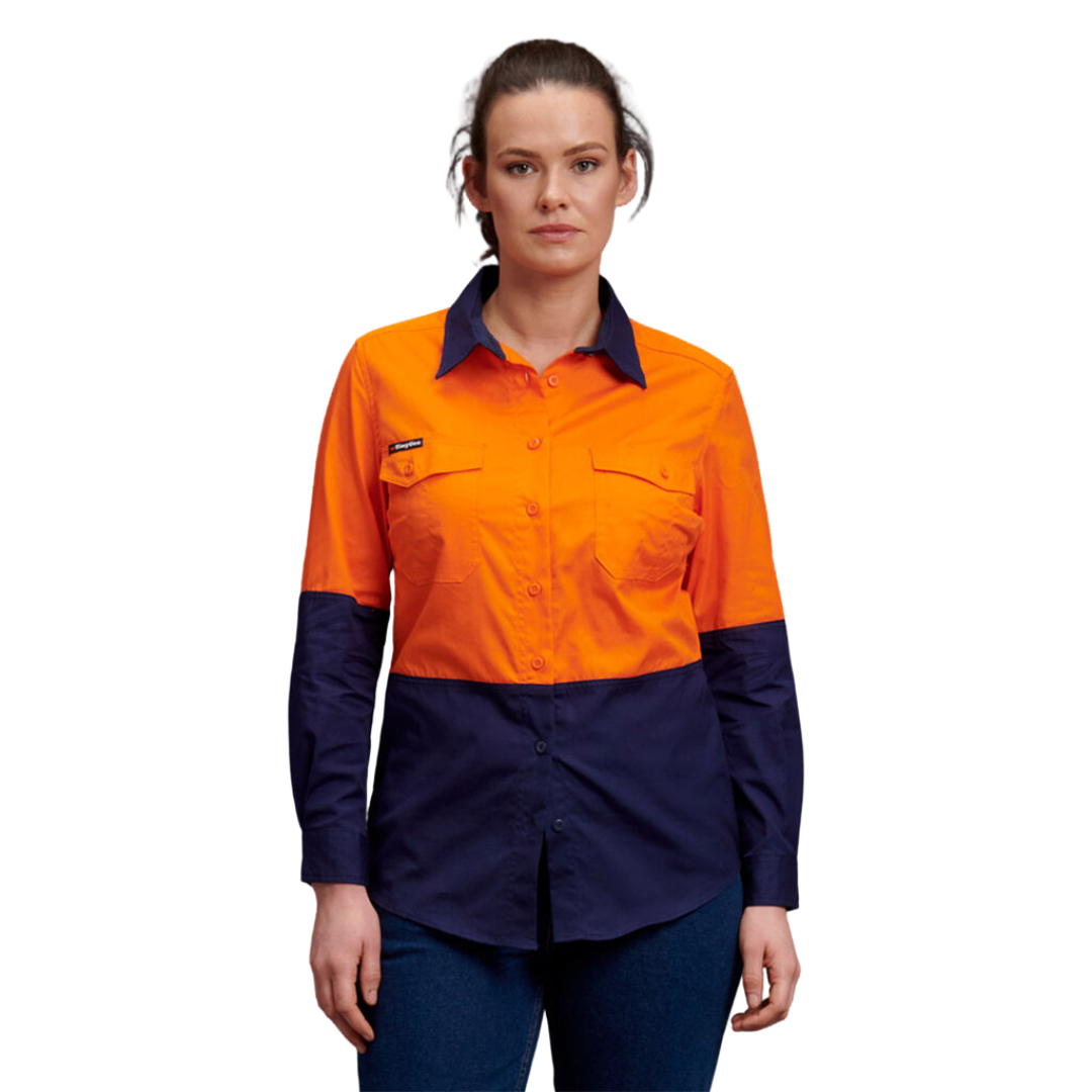 K44543 King Gee Workcool 2 Women's Hi Vis Spliced Shirt