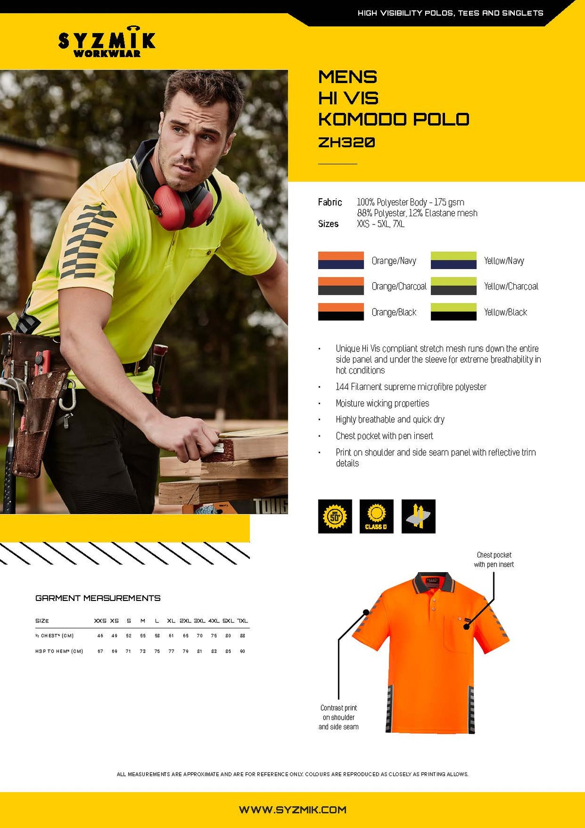 ZH320* Syzmik Men's Hi - Vis Komodo Work Polo