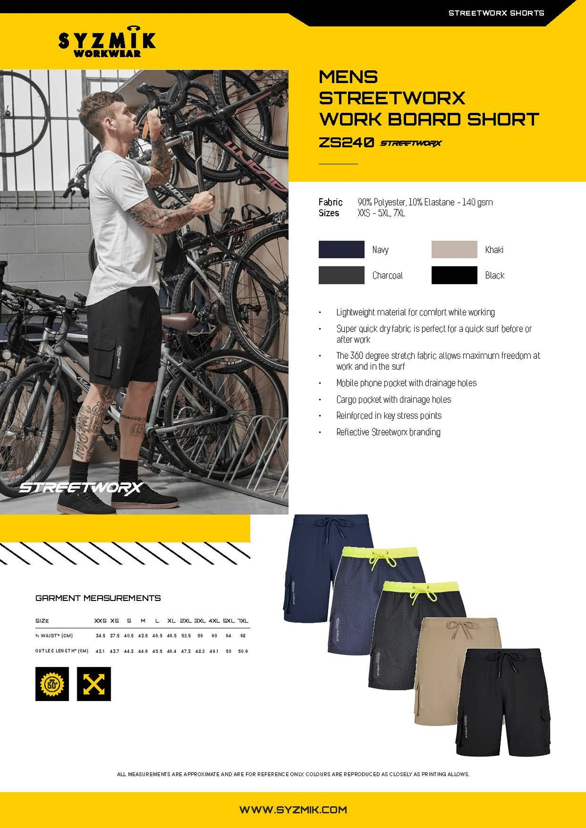 ZS240* Syzmik Men's Streetworx Stretch Work Board Short