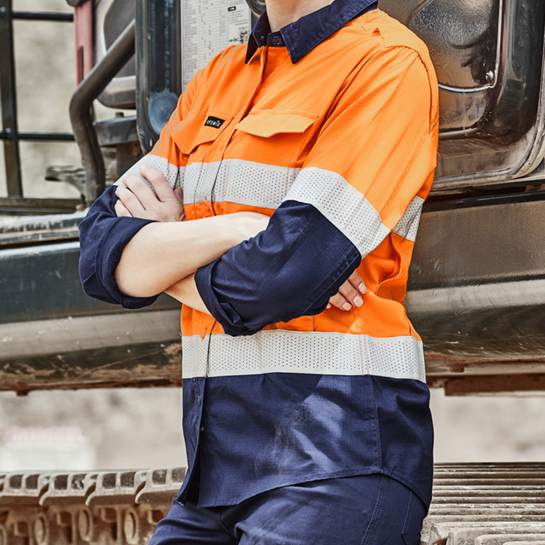 ZW720* Syzmik Womens Rugged Cooling Taped Hi Vis Spliced Work Shirt