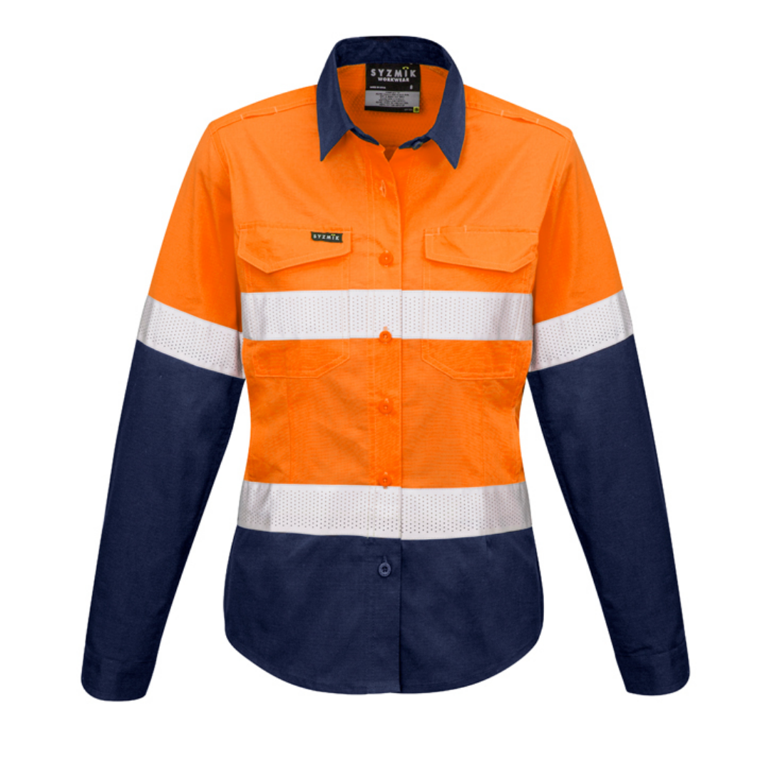 ZW720* Syzmik Womens Rugged Cooling Taped Hi Vis Spliced Work Shirt