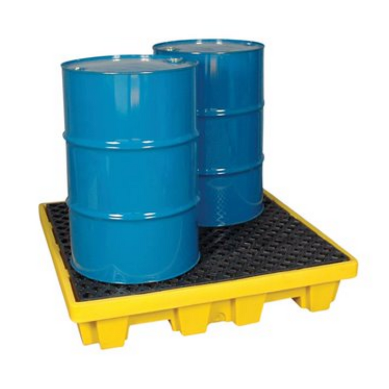 spill pallet with 2 drums on it