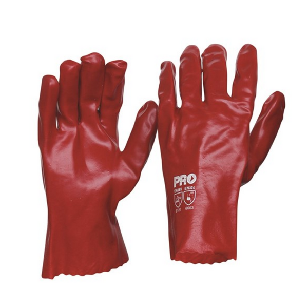 27cm Red PVC Gloves Large  (12 gloves)